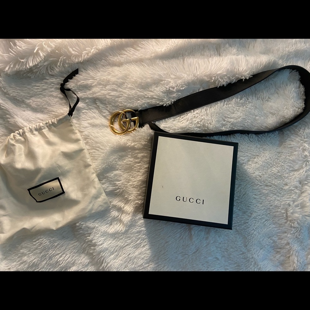 Leather belt with Double G buckle gucci belt